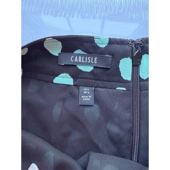 Carlisle Womens 100% Silk Pleated 90s Skirt Sz 6 Black Teal Polka Dot Preppy - Picture 5 of 10